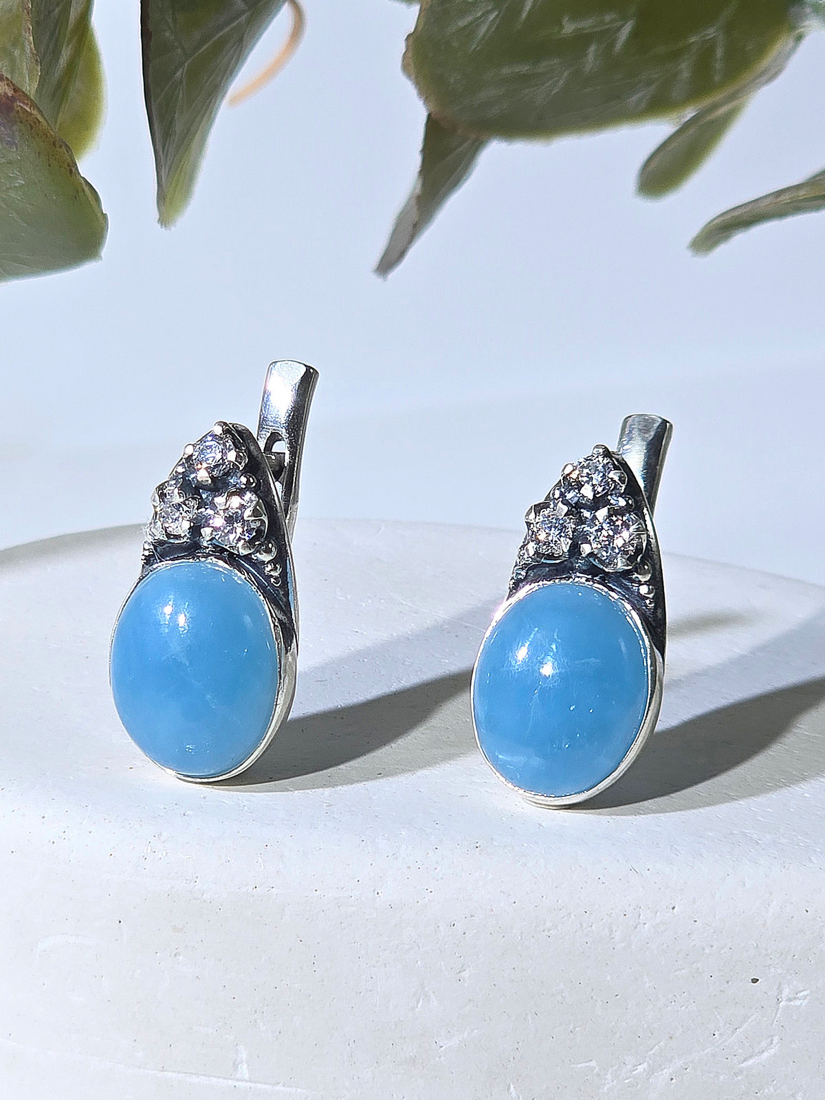 Серебряные серьги ETERI с аквамарином и фианитами