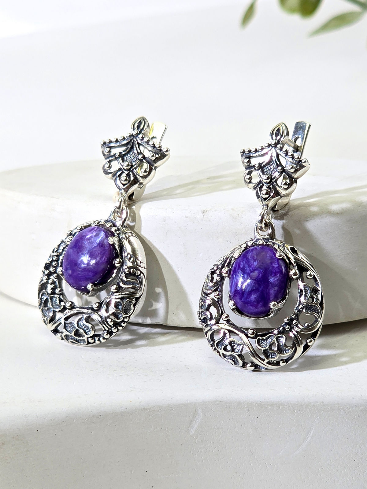 Серебряные серьги ETERI с чароитом