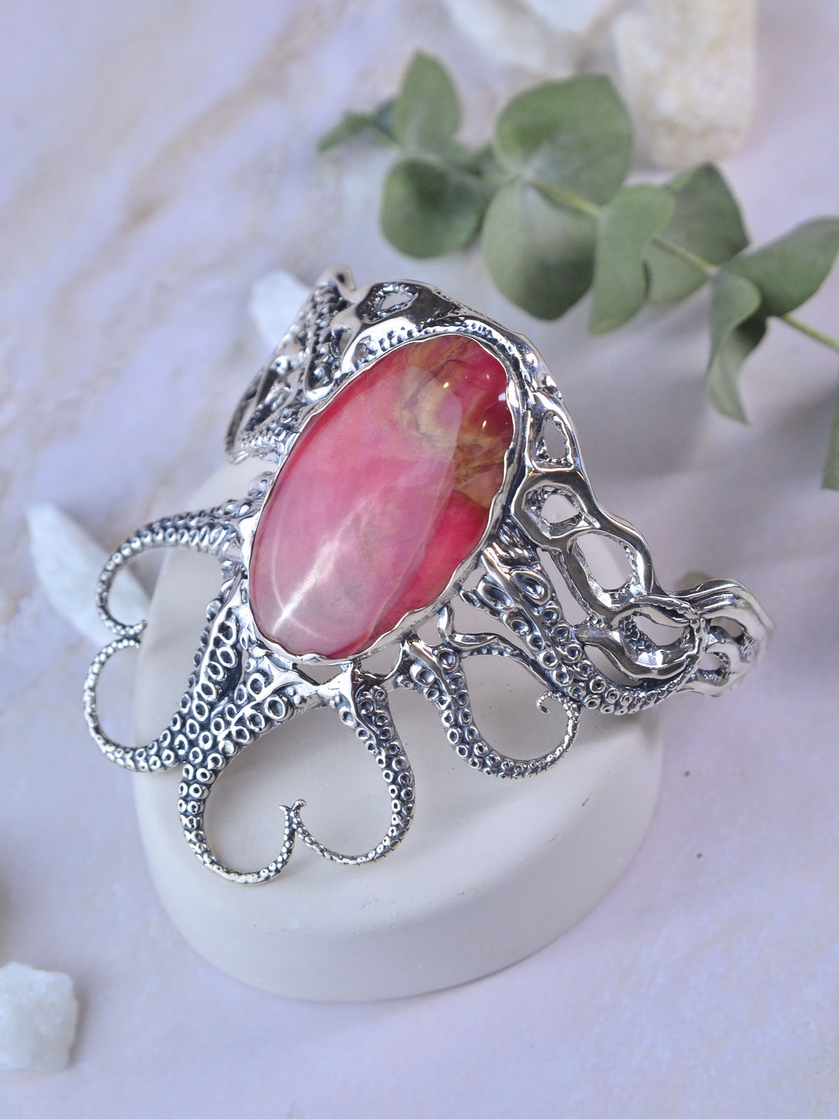Серебряный браслет ETERI с родонитом