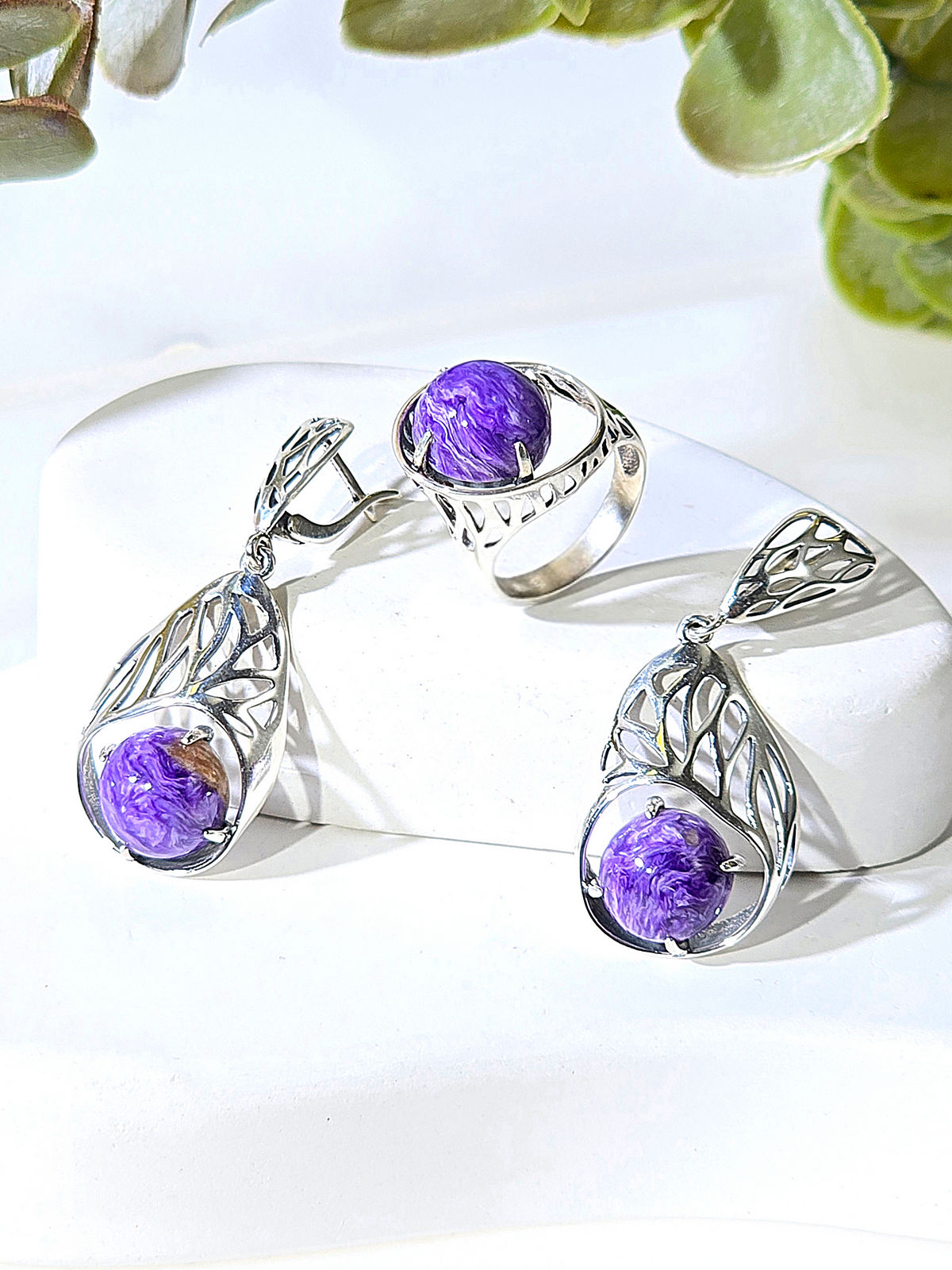 Серебряные серьги ETERI с чароитом