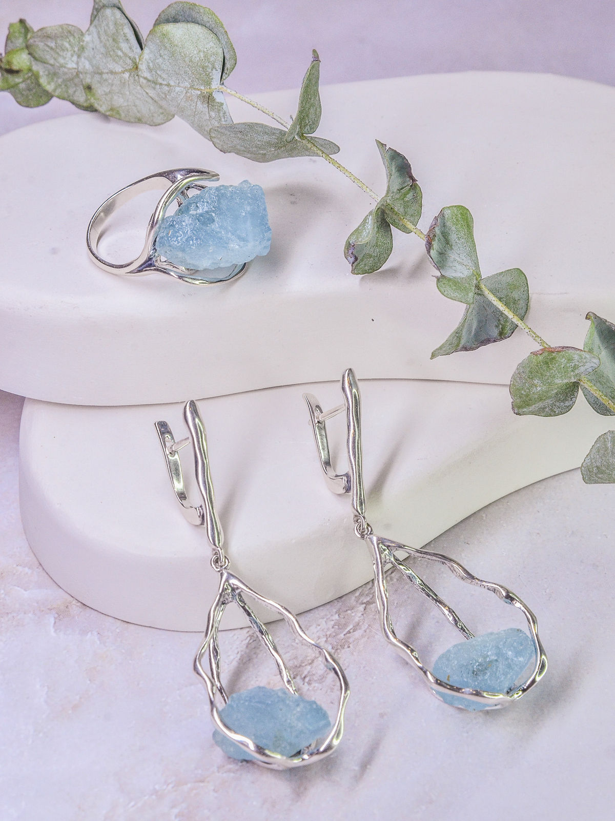 Серебряные серьги ETERI с аквамарином 