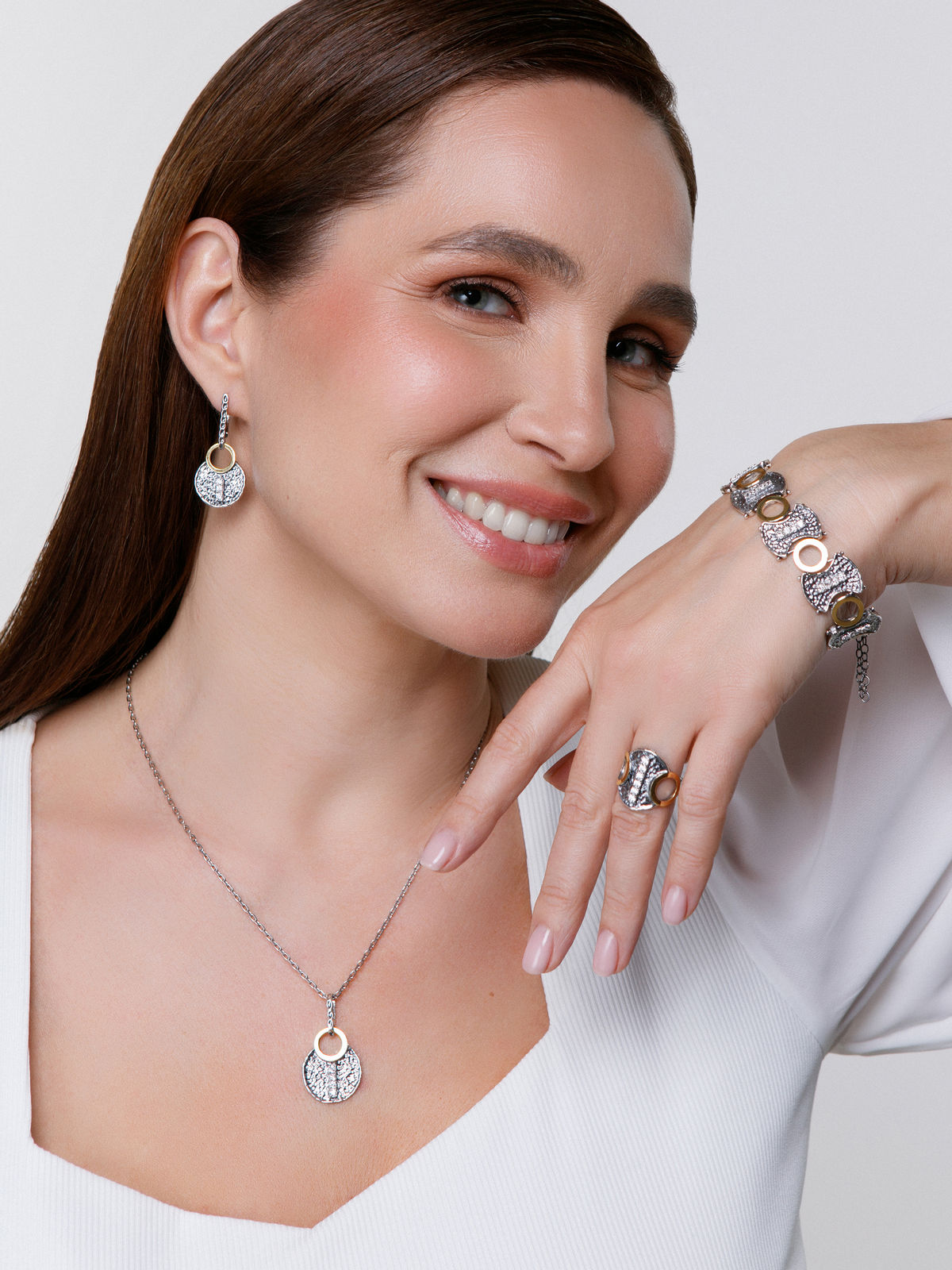 Серебряные серьги Yaffo с фианитом и золотом