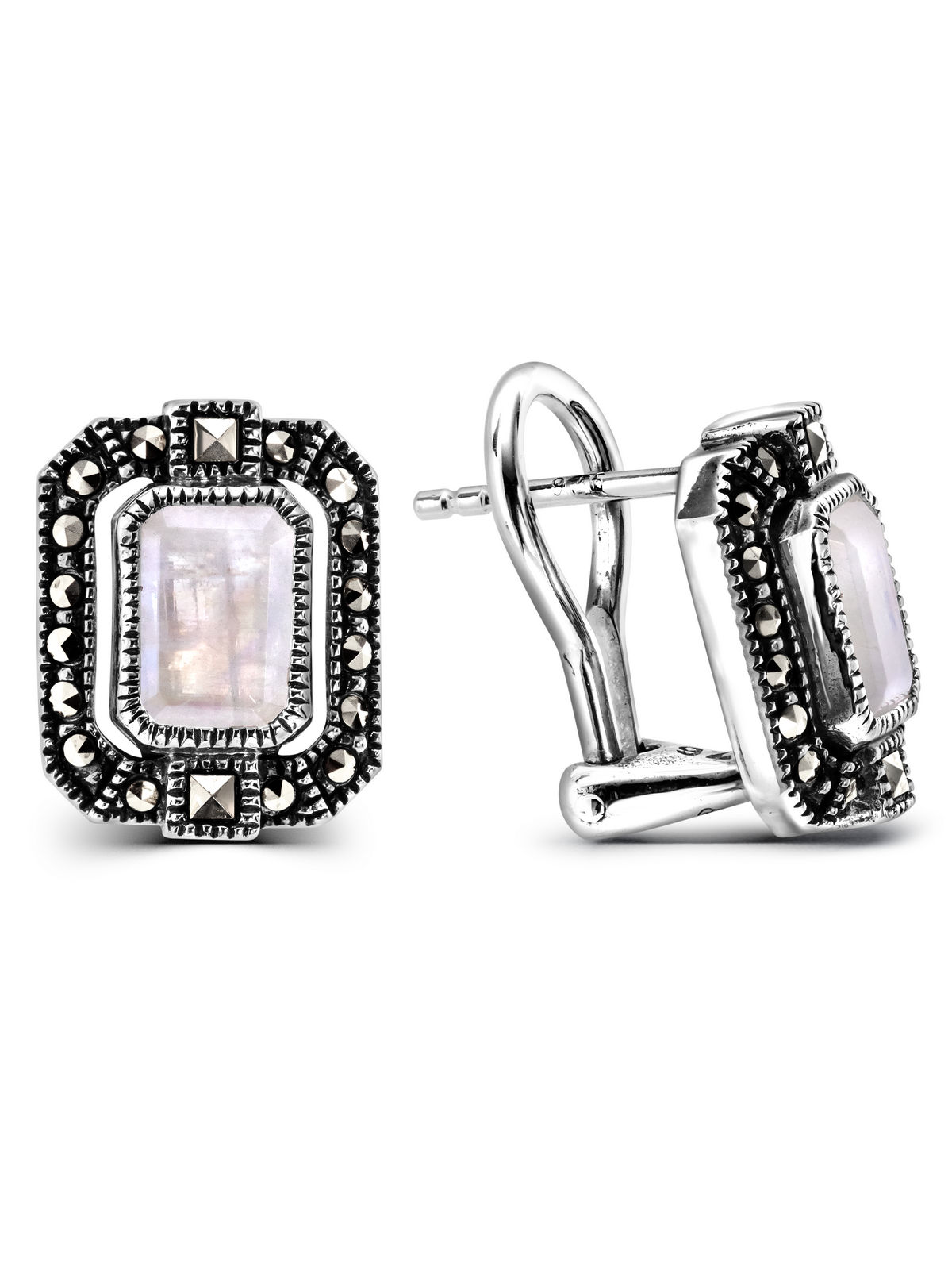 Серебряные серьги ALEXANDRE VASSILIEV с лунным камнем и марказитами Swarovski 
