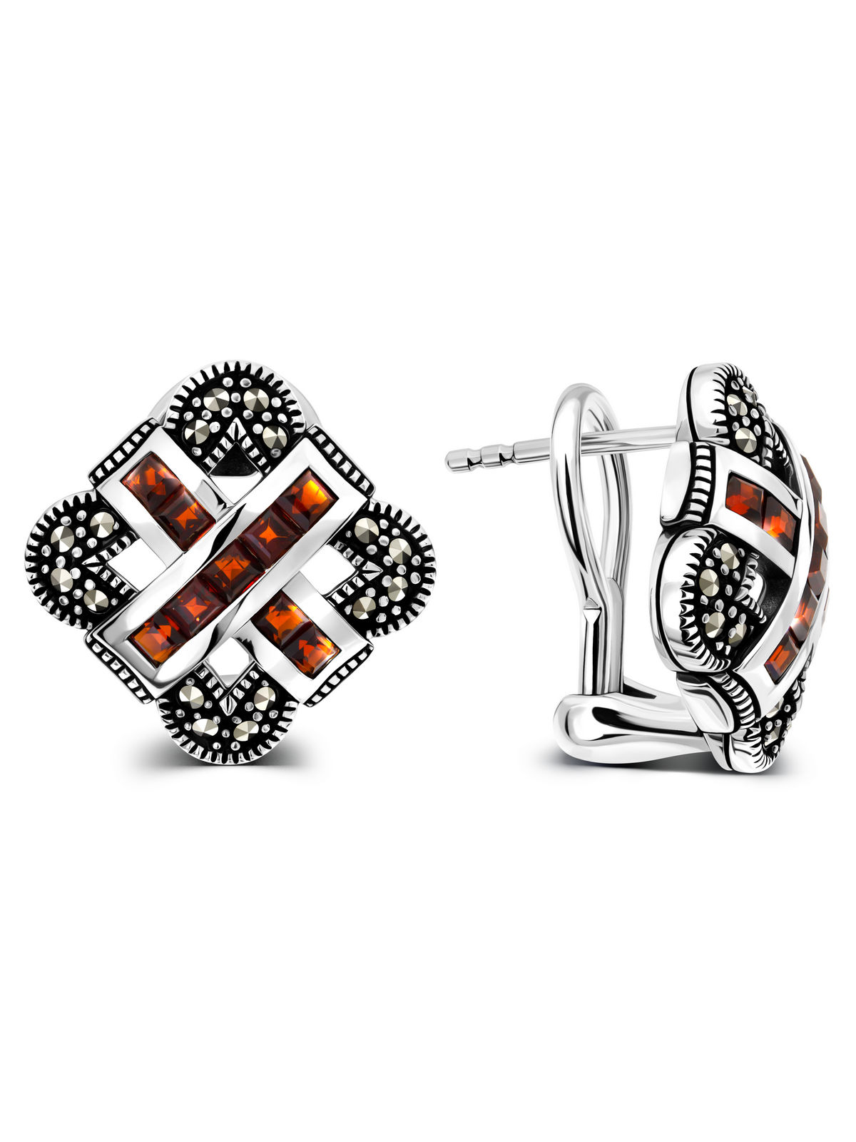 Серебряные серьги ALEXANDRE VASSILIEV с гранатами и марказитами Swarovski