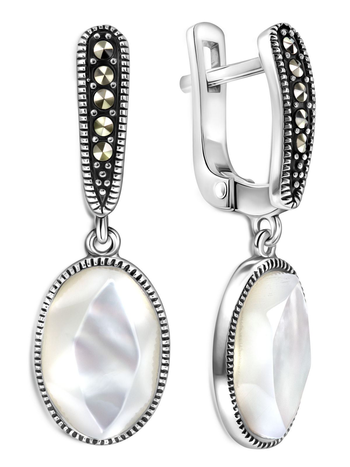Серебряные серьги ALEXANDRE VASSILIEV с перламутром и марказитами Swarovski