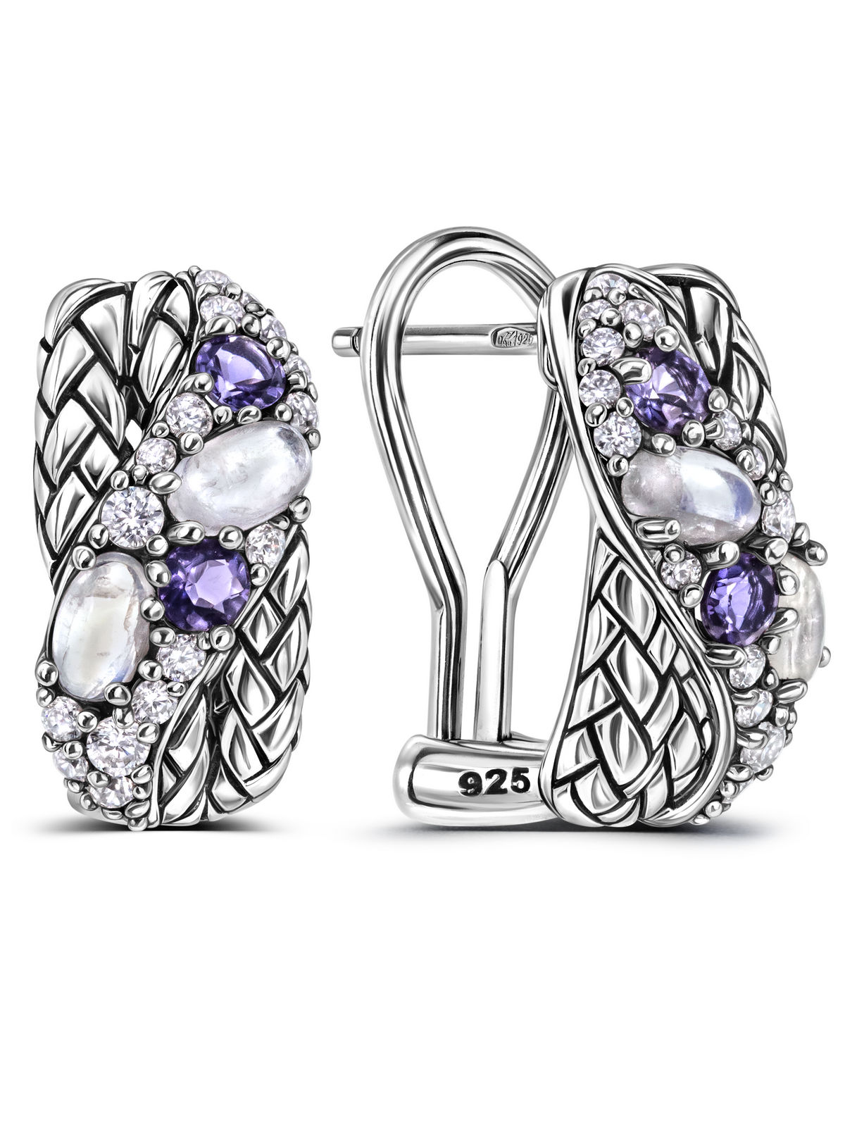 Серебряные серьги ALEXANDRE VASSILIEV с лунным камнем, фианитами Swarovski и лолитом
