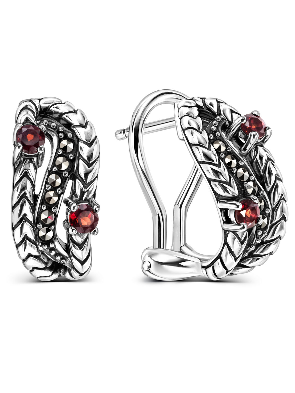 Серебряные серьги ALEXANDRE VASSILIEV с гранатом и марказитами Swarovski