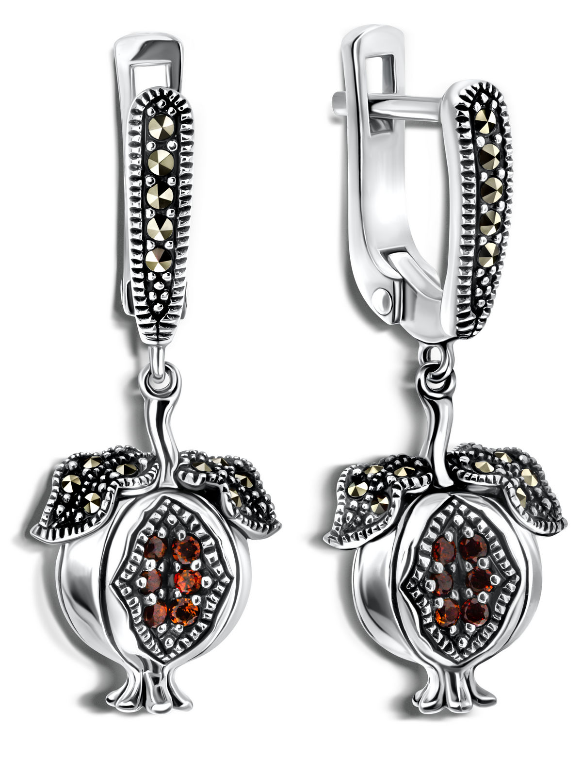 Серебряные серьги ALEXANDRE VASSILIEV с гранатами и марказитами Swarovski
