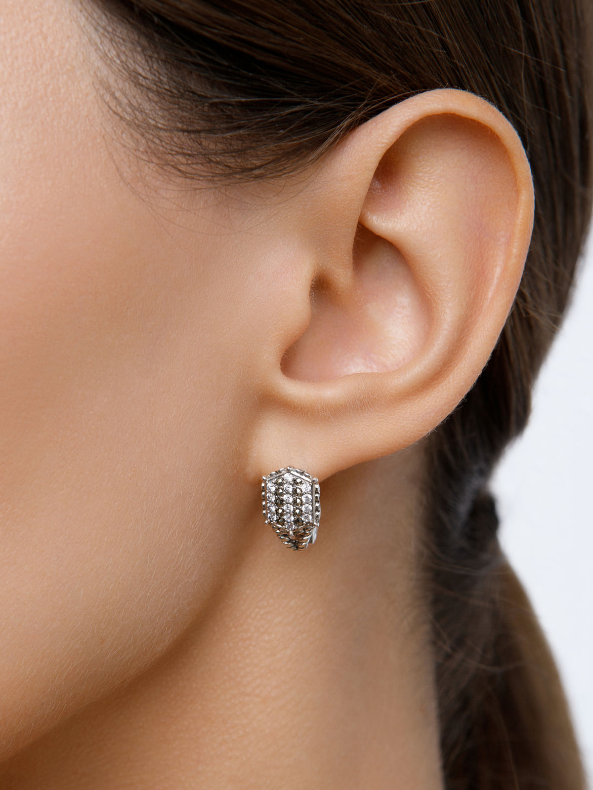 Серебряные серьги ALEXANDRE VASSILIEV с фианитами и марказитами Swarovski