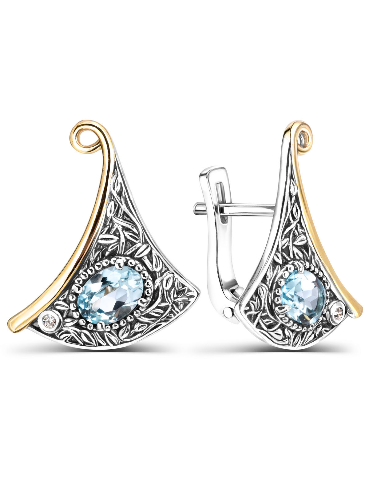 Серебряные серьги ALEXANDRE VASSILIEV с топазами, фианитами Swarovski и позолотой
