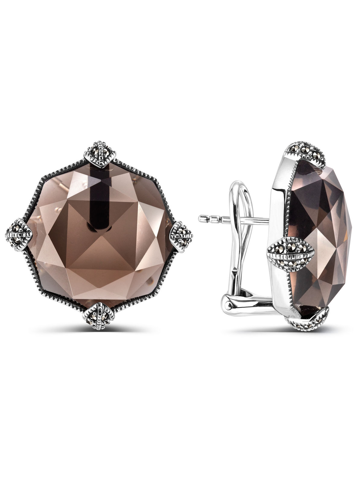 Серебряные серьги ALEXANDRE VASSILIEV с раух-топазом и марказитами Swarovski 