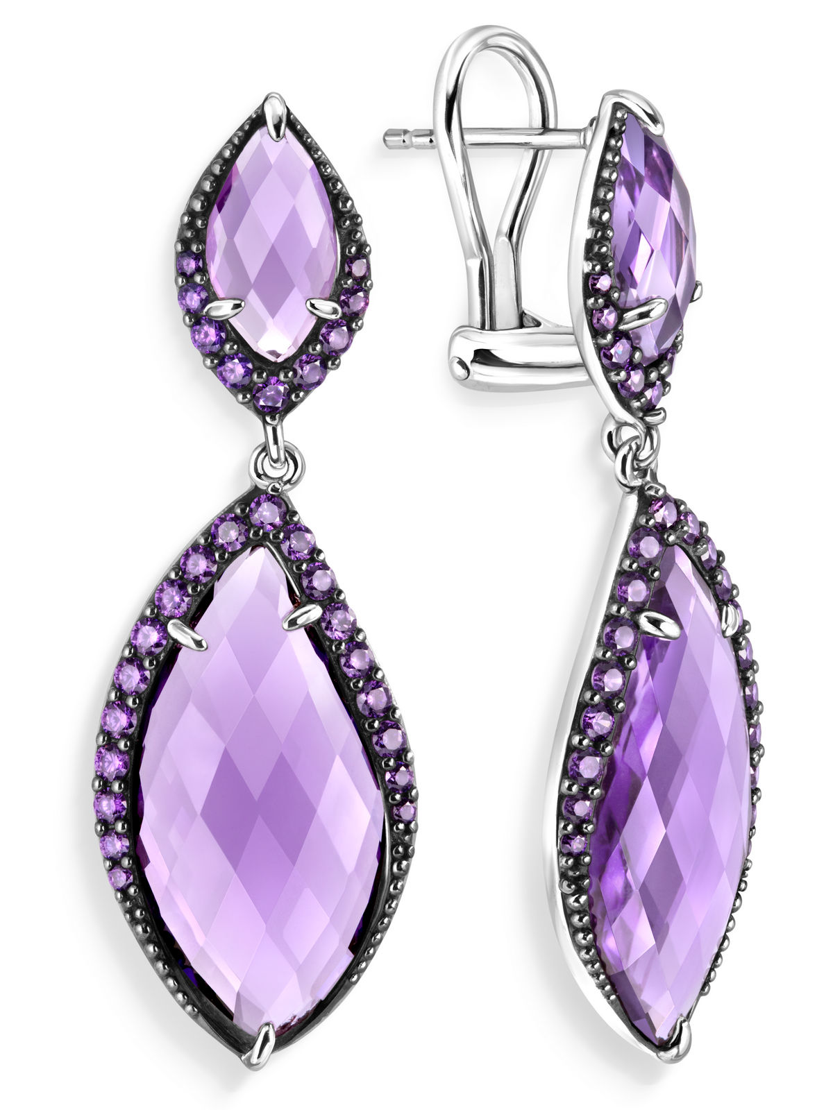 Серебряные серьги ALEXANDRE VASSILIEV с кварцем и фианитами Swarovski цвета "Аметист"