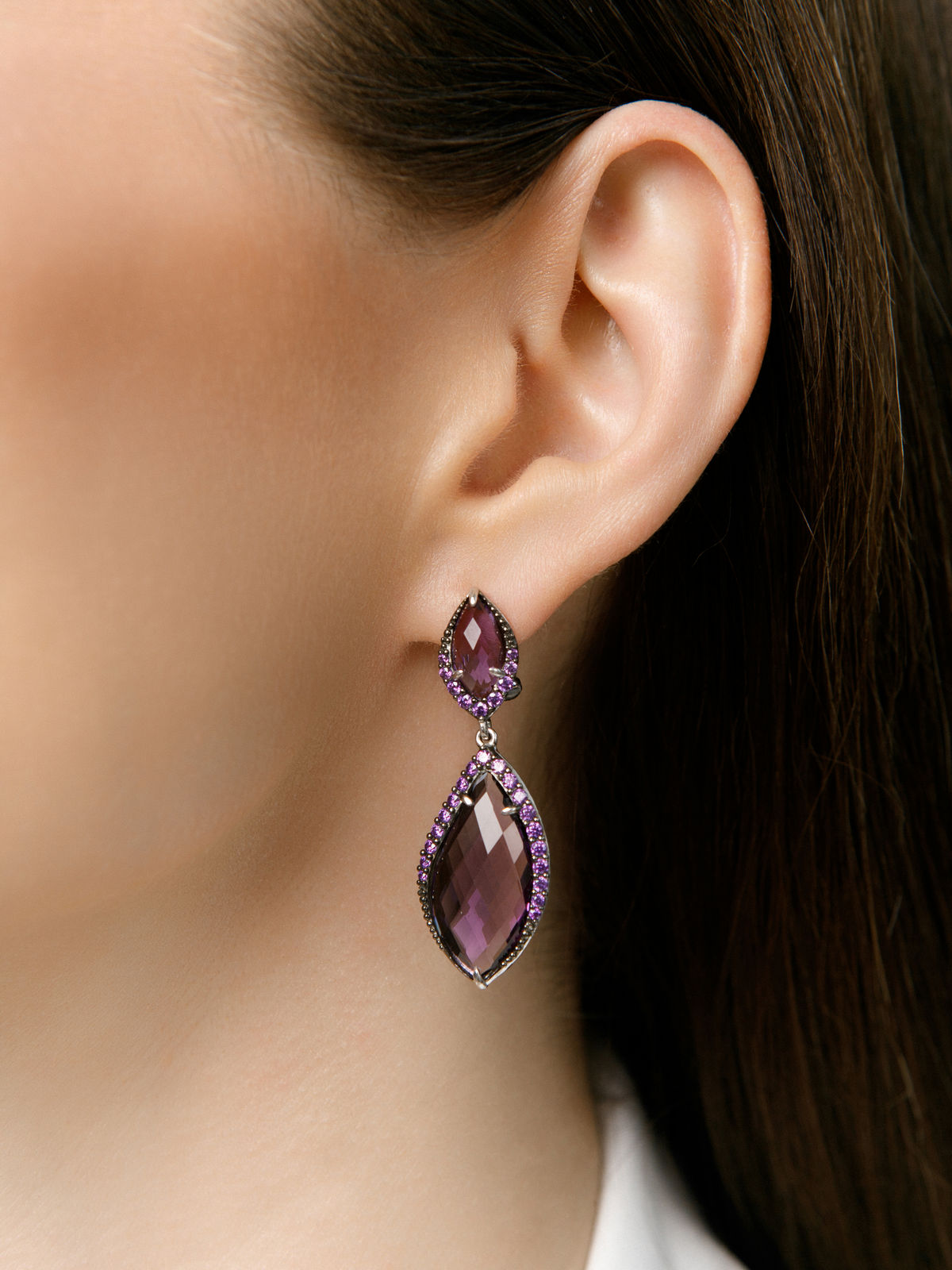 Серебряные серьги ALEXANDRE VASSILIEV с кварцем и фианитами Swarovski цвета &amp;quot;Аметист&amp;quot;