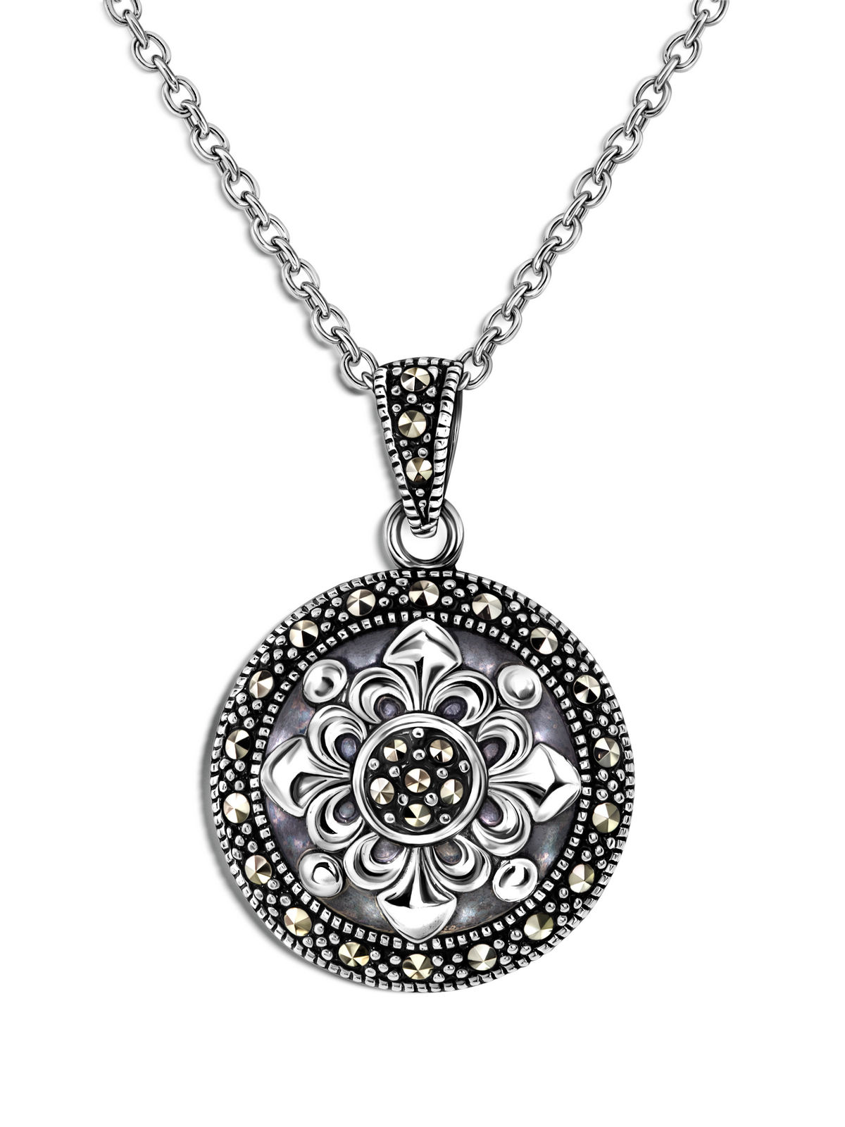 Серебряный кулон на цепи ALEXANDRE VASSILIEV с марказитами Swarovski