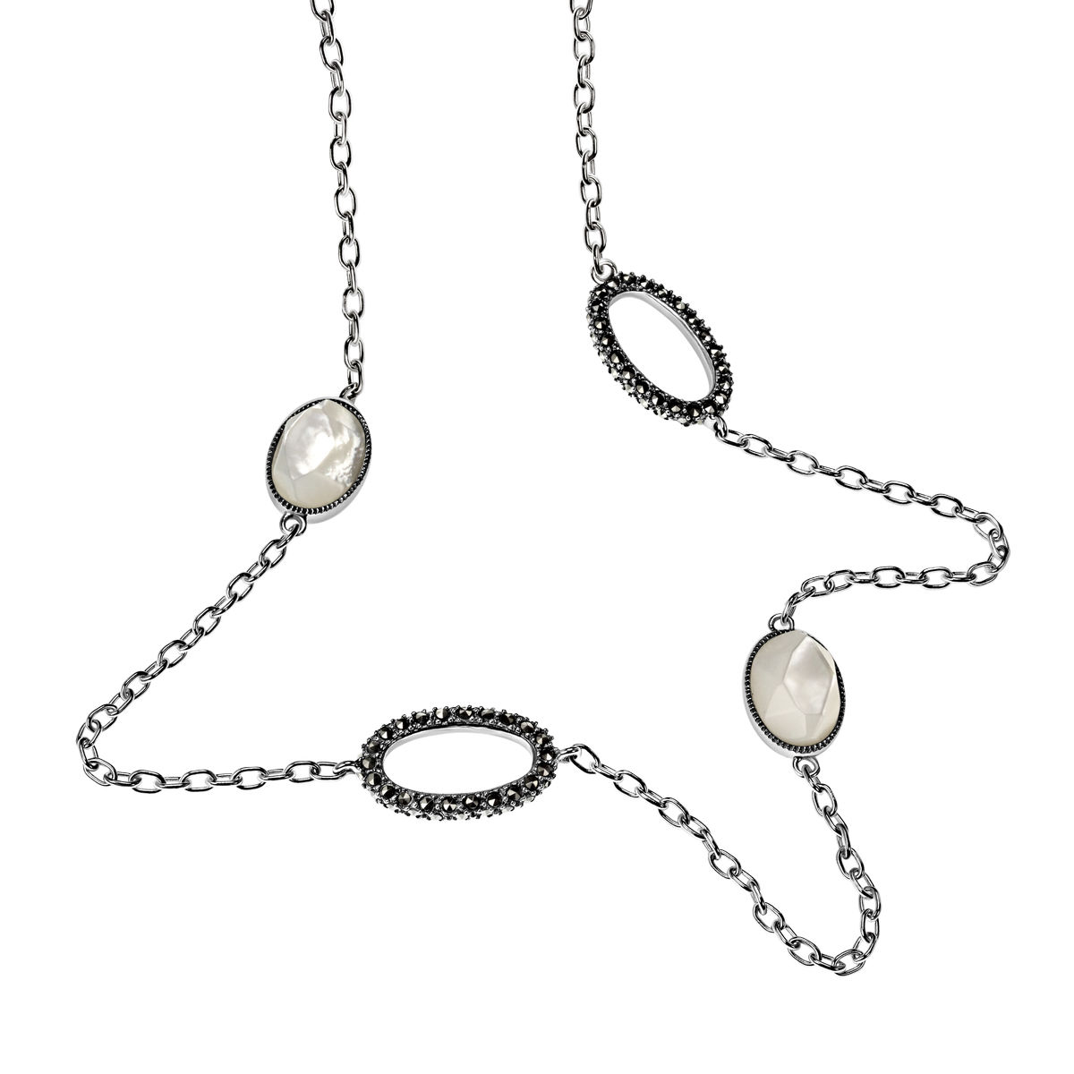 Серебряное колье ALEXANDRE VASSILIEV с перламутром и марказитами Swarovski