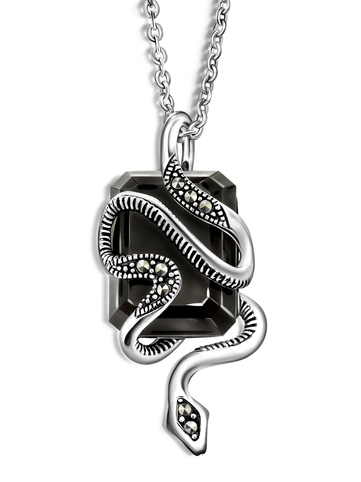Серебряное колье ALEXANDRE VASSILIEV с черным ониксом и марказитами Swarovski