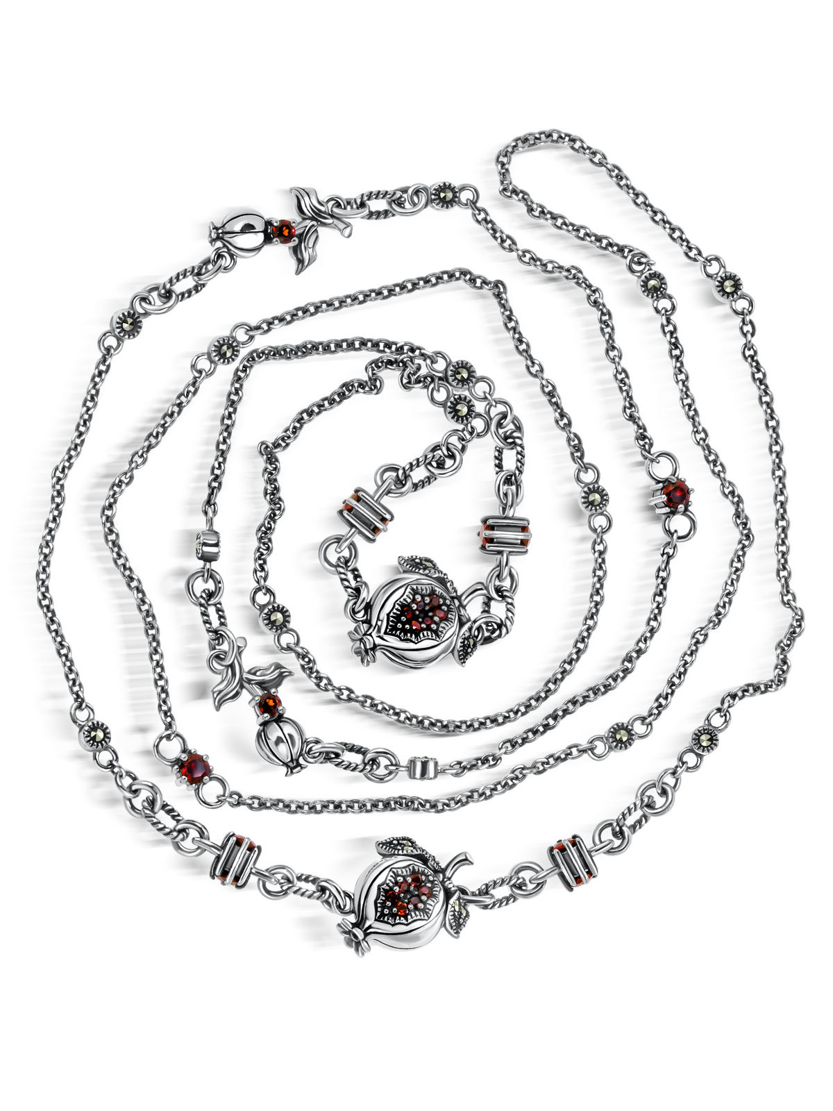Серебряное колье ALEXANDRE VASSILIEV с гранатами и марказитами Swarovski