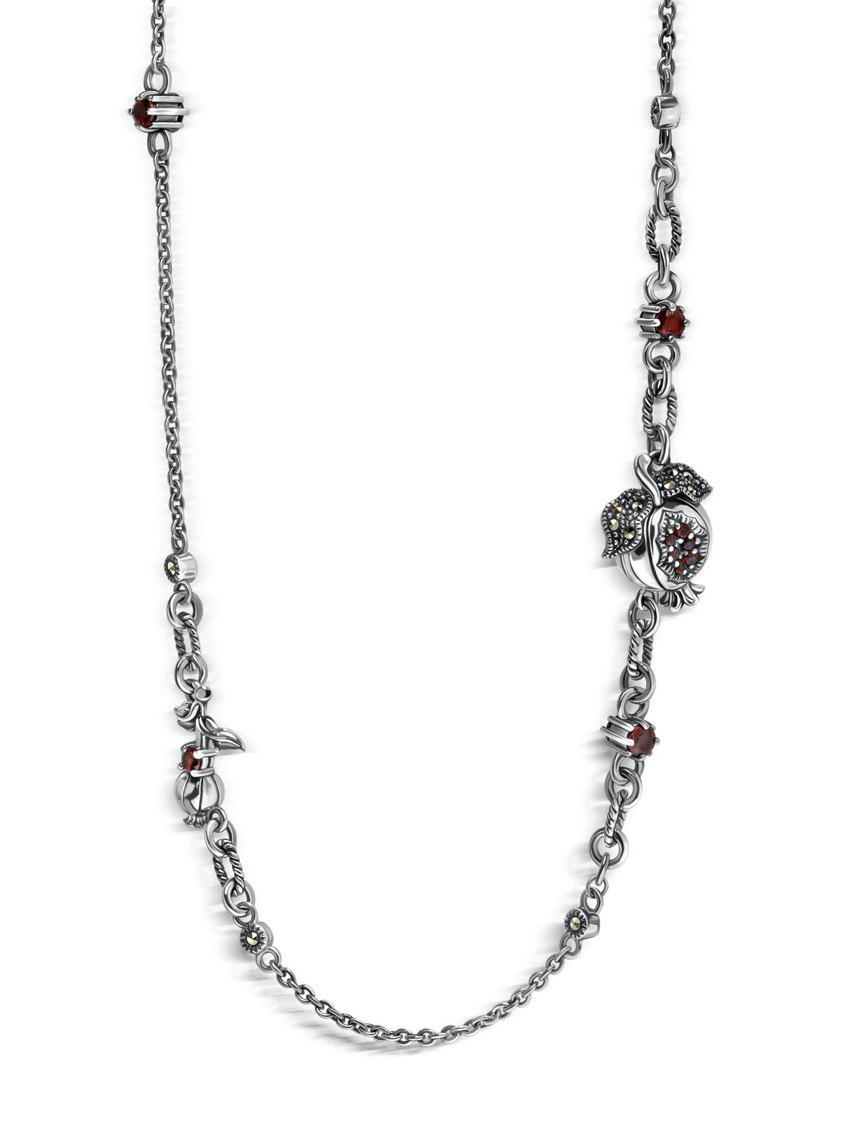 Серебряное колье ALEXANDRE VASSILIEV с гранатами и марказитами Swarovski