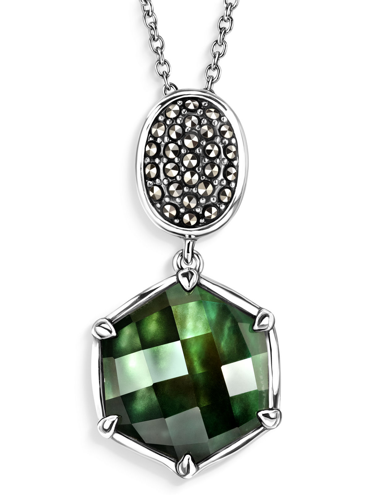 Серебряное колье ALEXANDRE VASSILIEV с перламутром, горным хрусталем и марказитами Swarovski