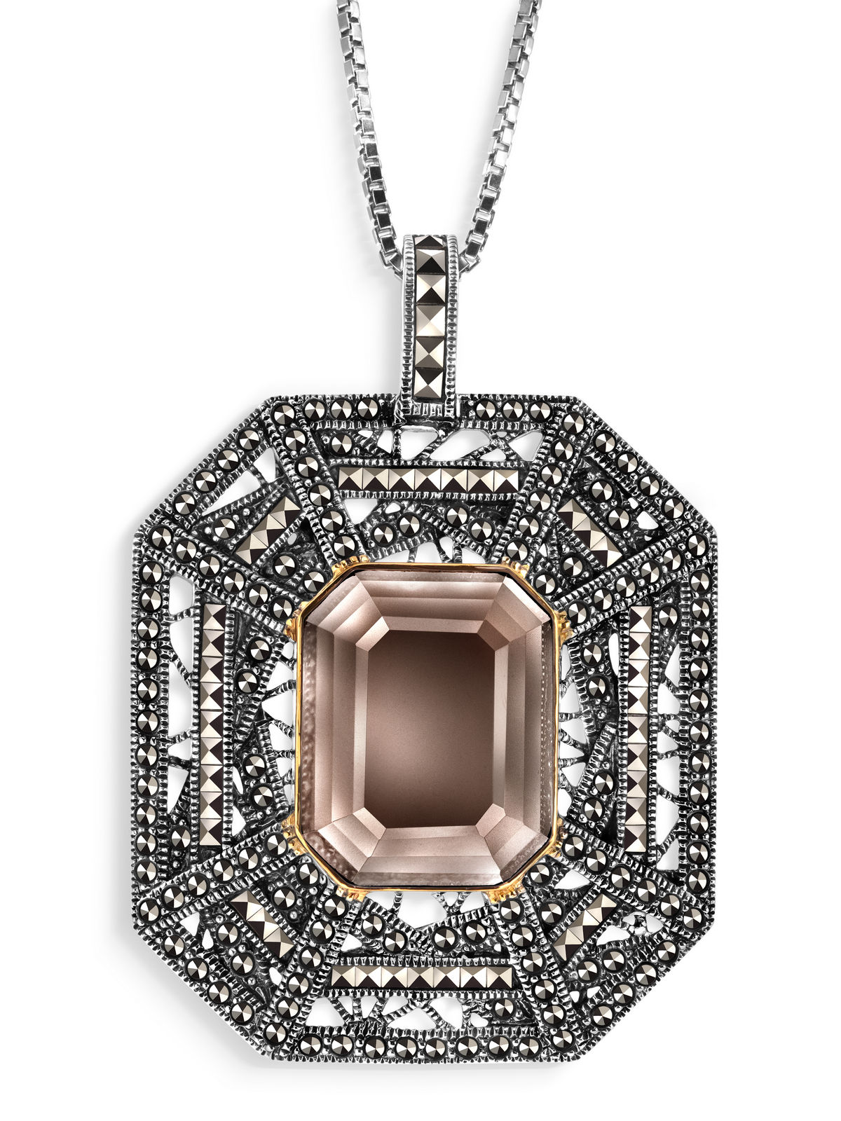 Кулон на цепи ALEXANDRE VASSILIEV с раухтопазом, позолотой и марказитами Swarovski