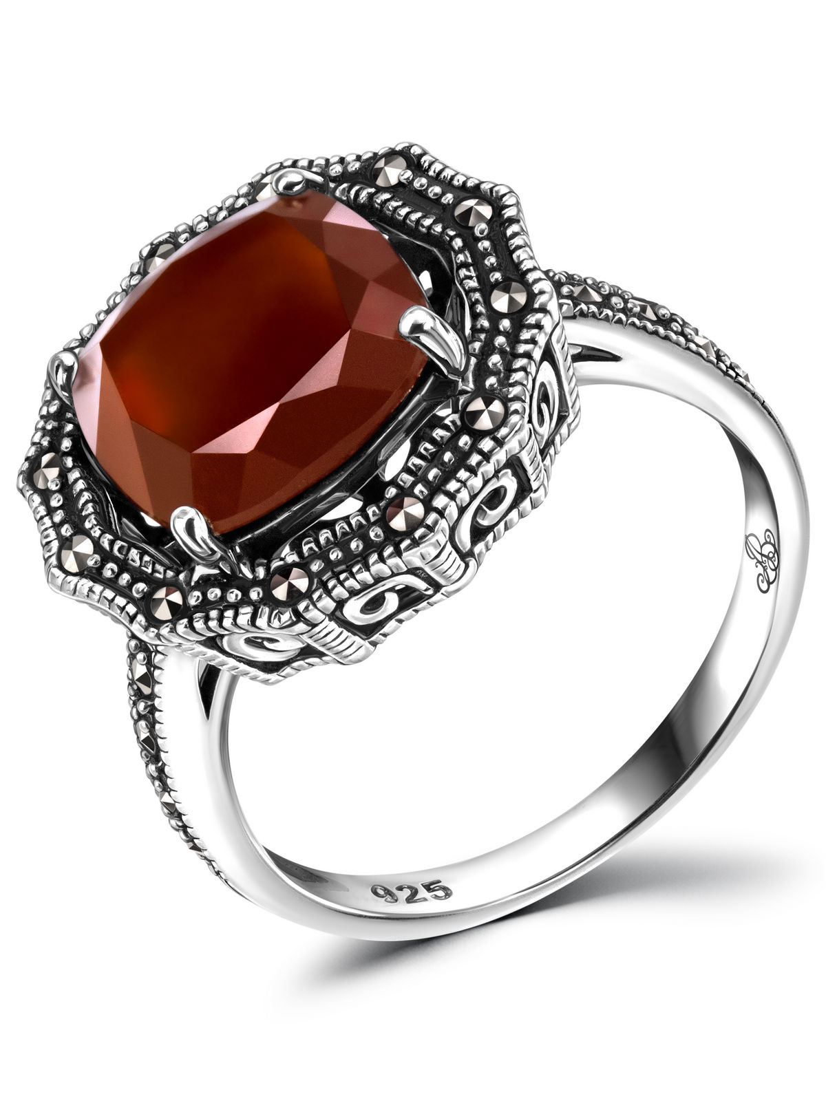 Серебряное кольцо ALEXANDRE VASSILIEV с красным агатом и марказитами Swarovski
