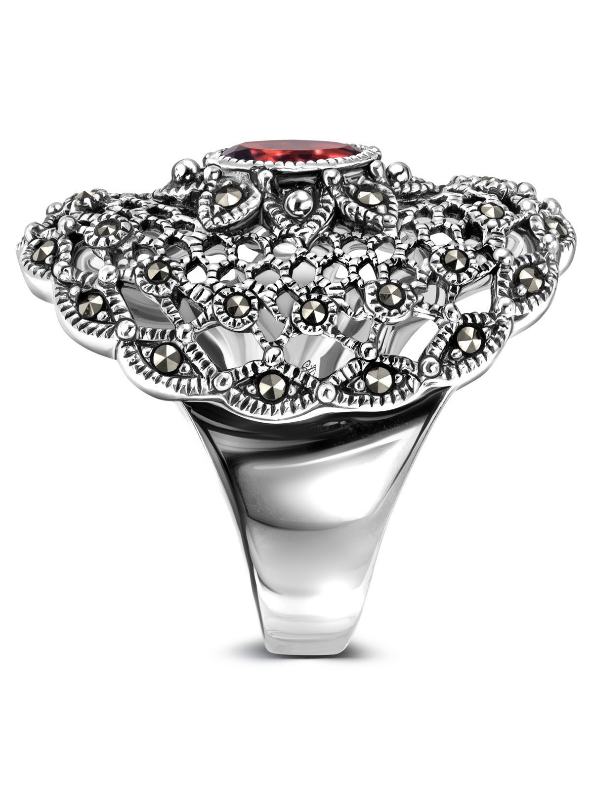 Серебряное кольцо ALEXANDRE VASSILIEV с гранатом и марказитами Swarovski