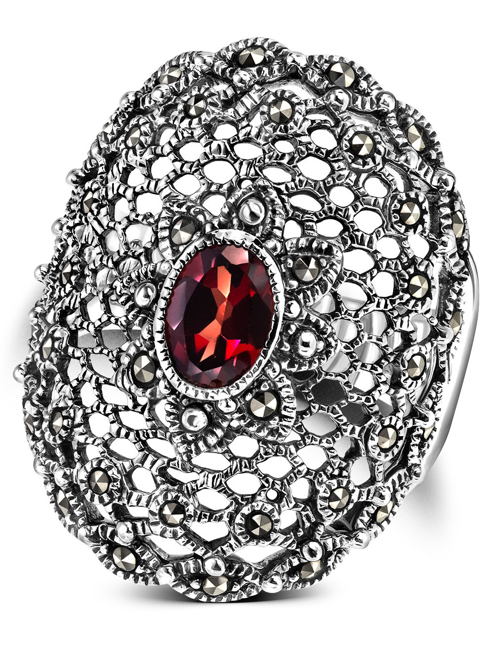 Серебряное кольцо ALEXANDRE VASSILIEV с гранатом и марказитами Swarovski