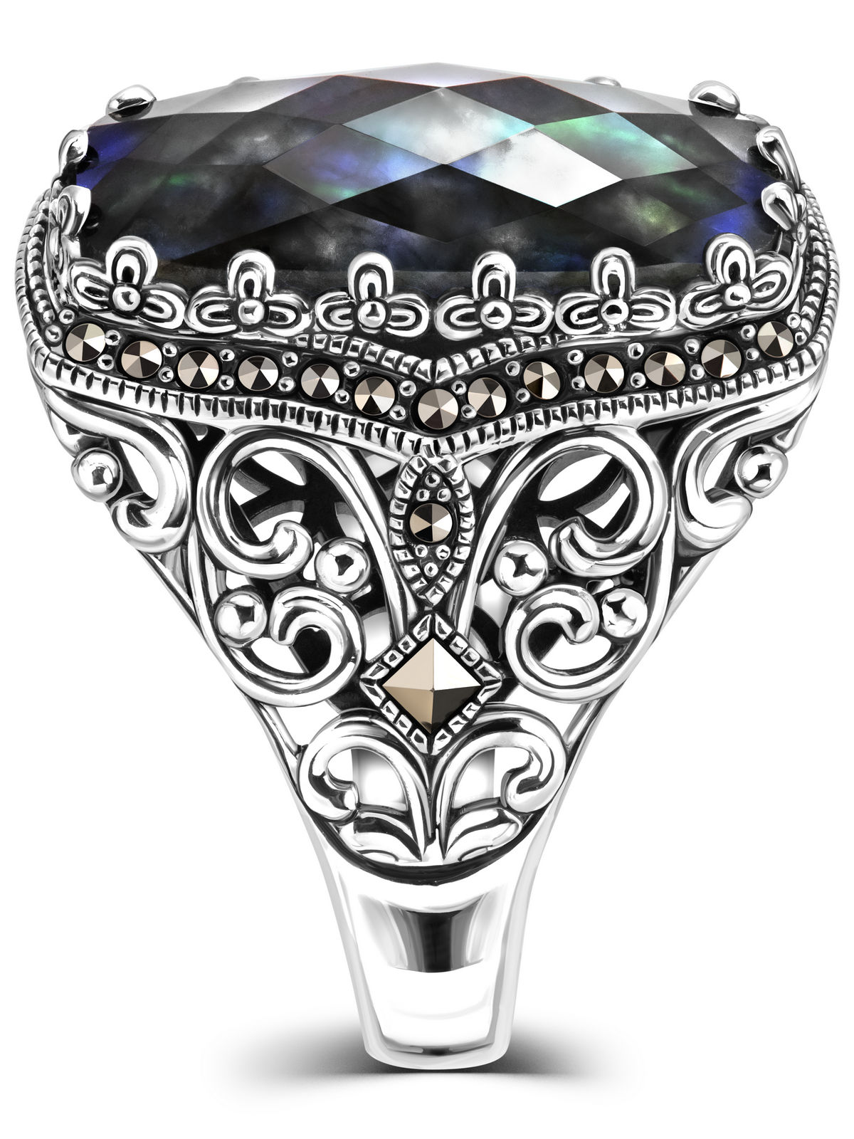 Серебряное кольцо ALEXANDRE VASSILIEV с лабрадоритом и марказитами Swarovski