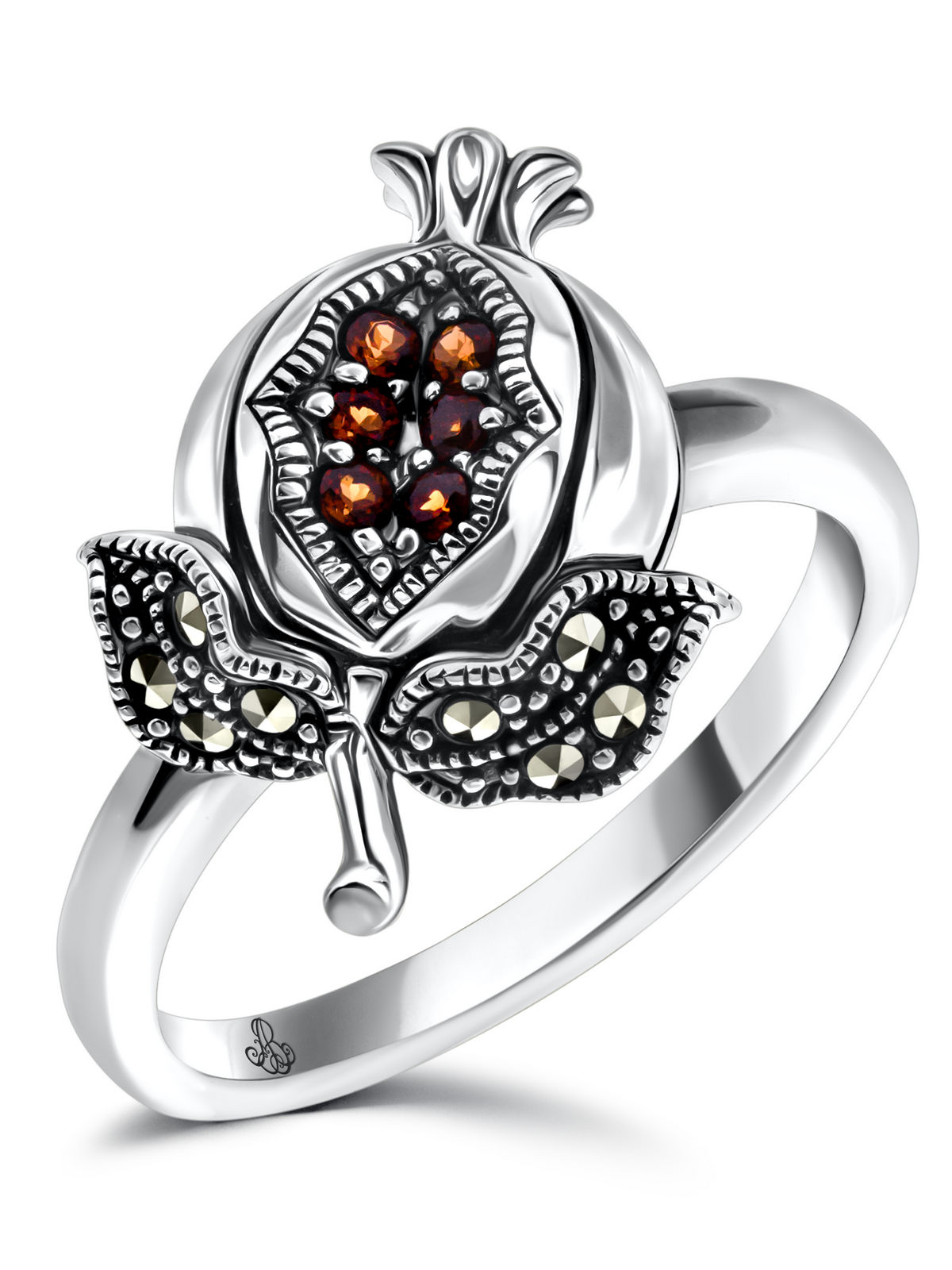 Серебряное кольцо ALEXANDRE VASSILIEV с гранатами и марказитами Swarovski