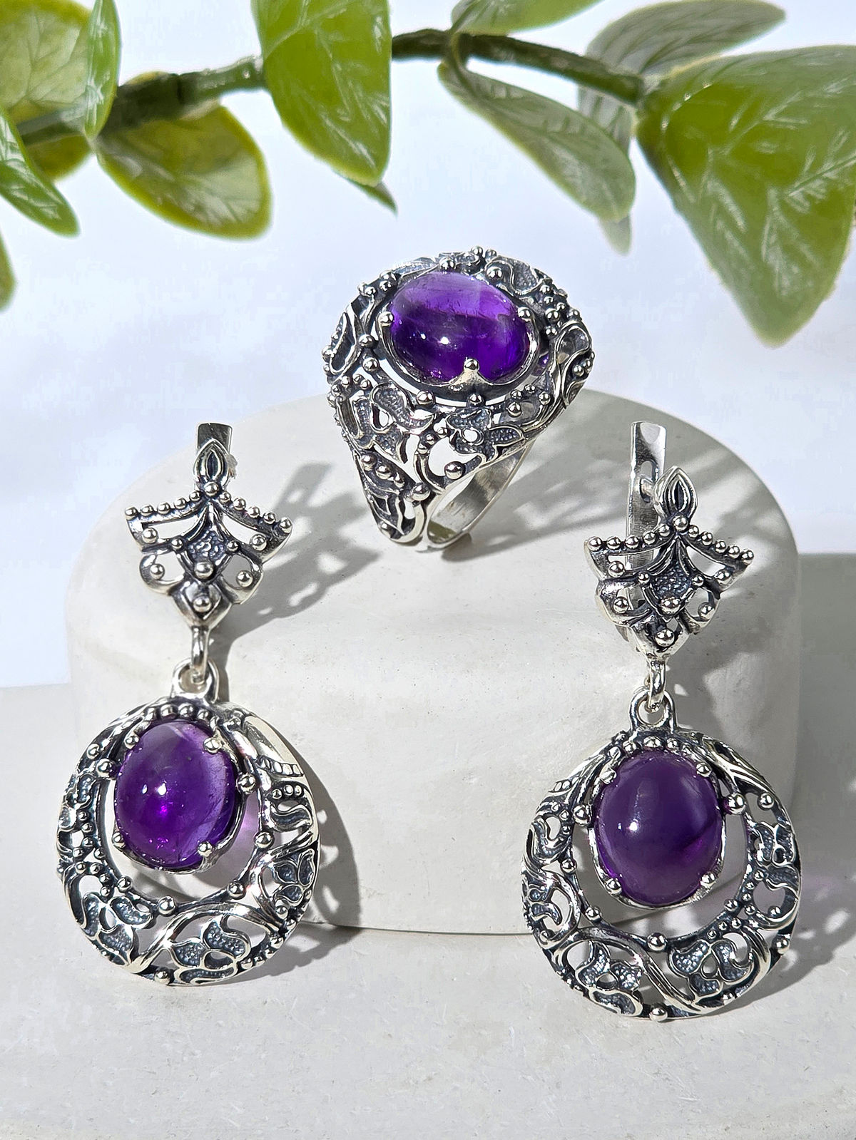 Кольцо серебро с аметистом