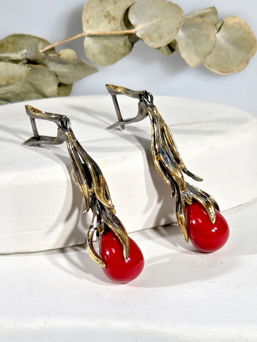 Серьги серебро с кораллом