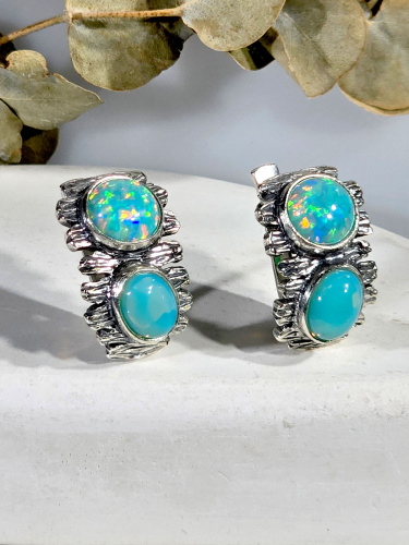 Серебряные серьги ETERI с лунным камнем и опалом