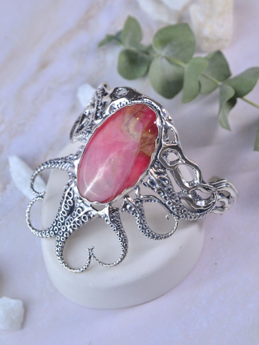 Серебряный браслет ETERI с родонитом