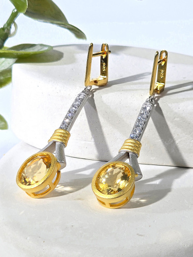 Серебряные серьги ETERI с цитрином и позолотой