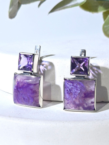 Серебряные серьги ETERI с чароитом и аметистом