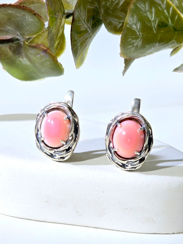 Серебряные серьги ETERI с розовым кораллом