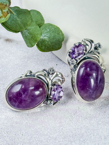 Серебряные серьги ETERI с чароитом, топазом и аметистом