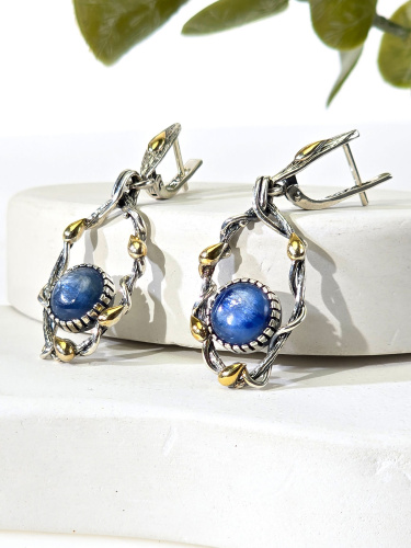Серебряные серьги ETERI с кианитом и позолотой
