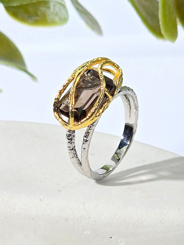 Серебряное кольцо ETERI с раухтопазом и позолотой