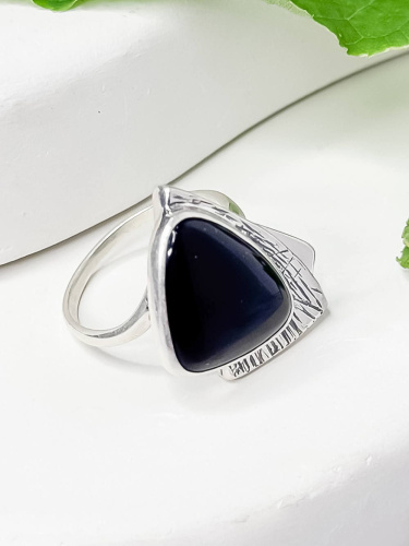 Серебряное кольцо ETERI с обсидианом