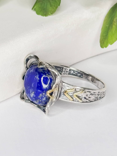 Серебряное кольцо ETERI с лазуритом и позолотой