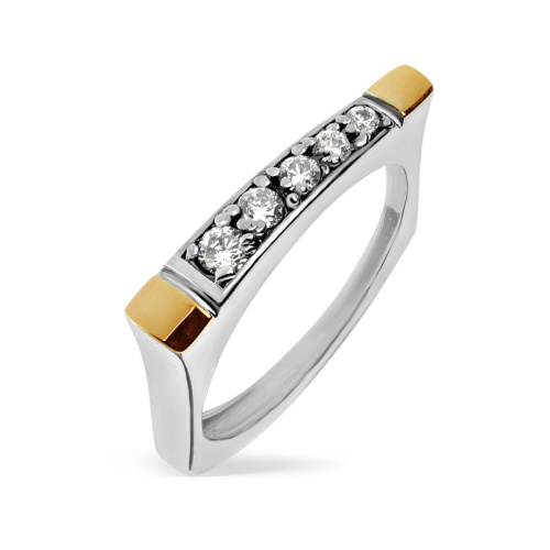Серебряное кольцо Yaffo с фианитом и золотом