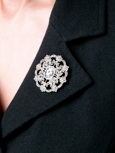 Серебряная брошь ALEXANDRE VASSILIEV с кристаллом кварца и марказитами Swarovski