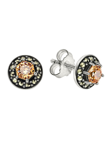 Серебряные серьги ALEXANDRE VASSILIEV с фианитами «Шампань» и марказитами Swarovski