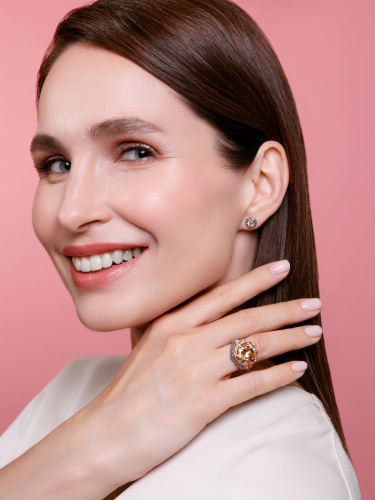 Серебряные серьги ALEXANDRE VASSILIEV с фианитами «Шампань» и марказитами Swarovski