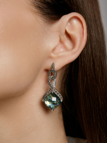 Серебряные серьги ALEXANDRE VASSILIEV с перламутром, горным хрусталем и марказитами Swarovski