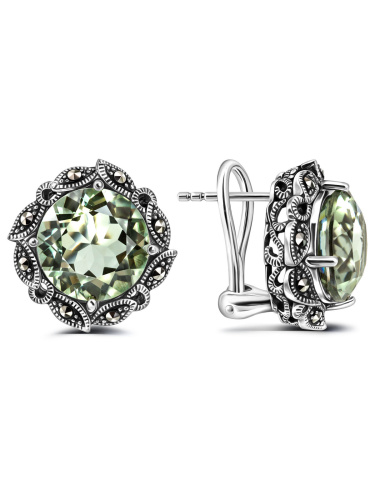 Серебряные серьги ALEXANDRE VASSILIEV с зеленым аметистом и марказитами Swarovski