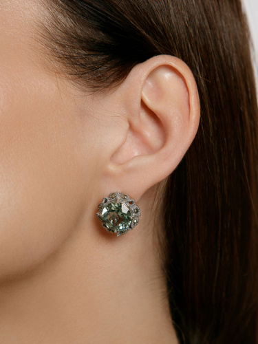 Серебряные серьги ALEXANDRE VASSILIEV с зеленым аметистом и марказитами Swarovski