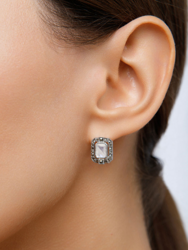 Серебряные серьги ALEXANDRE VASSILIEV с лунным камнем и марказитами Swarovski 