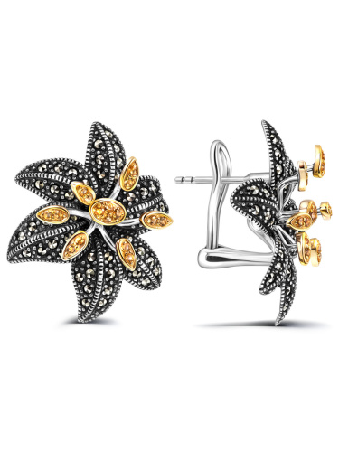 Серебряные серьги ALEXANDRE VASSILIEV с цитрином, марказитами Swarovski и позолотой